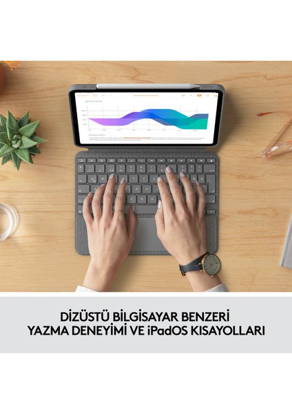 Combo Touch 11" iPad Pro 1. 2. 3. ve 4. Nesil ile Uyumlu Çok Yönlü Türkçe Klavyeli Kılıf - Gri