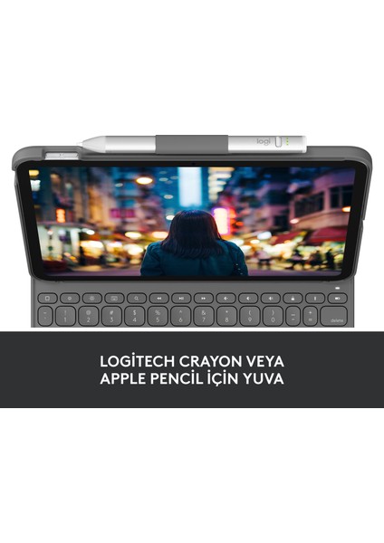 Slim Folio 10.9" iPad 10. Nesil ile Uyumlu Klavyeli Türkçe Tablet Kılıfı - Koyu Gri