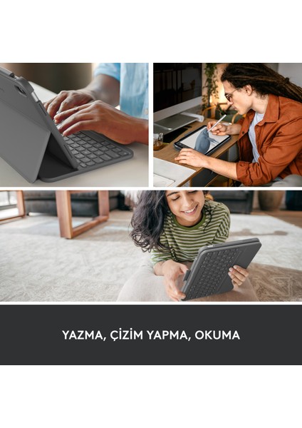 Slim Folio 10.9" iPad 10. Nesil ile Uyumlu Klavyeli Türkçe Tablet Kılıfı - Koyu Gri