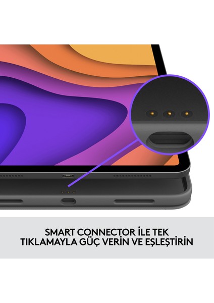 Slim Folio Touch iPad Air 11 inç (M2 ve M3) iPad Air 4. ve 5. Nesil ile Uyumlu Türkçe Klavyeli Kılıf - Koyu Gri