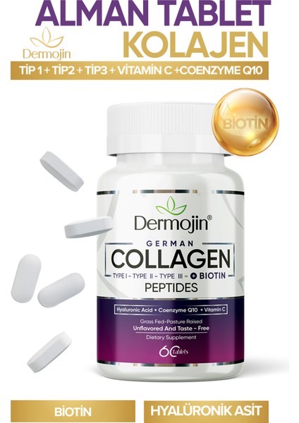 30 Günlük Biotin, Coenzyme Q10, Hyaluronic Acid, C Vitamini Içeren %100 Saf Tablet Alman Kolajeni