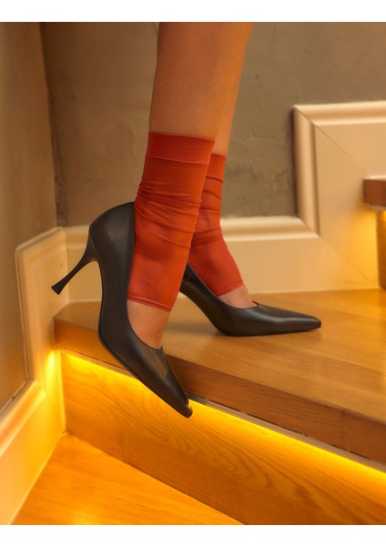 %100 Hakiki Deri Siyah Kadın Stiletto