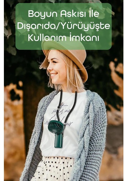 Lcd Ekranlı Şarjlı El Fanı Mini Vantilatör 5 Kademe Sessiz Boyun Askılı Yeşil Fan modelleri