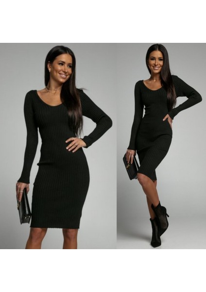 Munn Collection Kadın Uzun Kollu V Yaka Triko Elbise modelleri