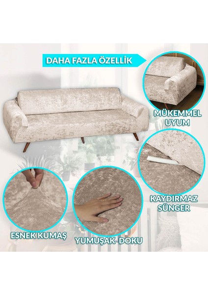 KADİFE 3+3+1+1 sütlü kahve Lastikli Kanepe Örtüsü | Lastikli Koltuk Örtüsü | koltuk kılıfı