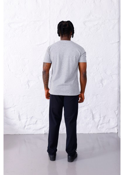 Erkek Battal Beden Amerikan Pike Kumaş Gri Bisiklet Yaka T-Shirt Alt-Üst Takımı - 133