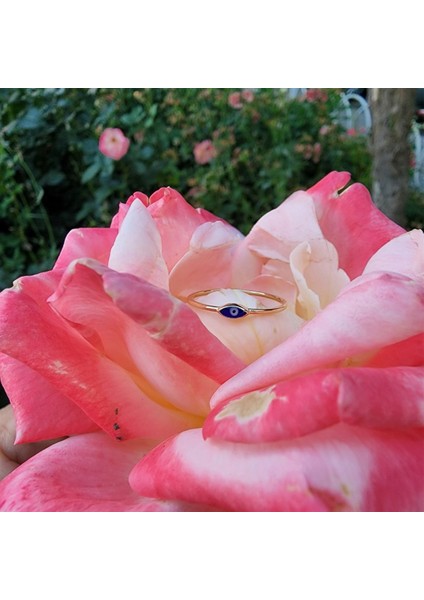 Gümüş Yüzük - Mekik Lacivert Mineli Göz Gümüş Yüzük-Minimal Tektaş Tasarım Nazar Boncuğu Gümüş Yüzük