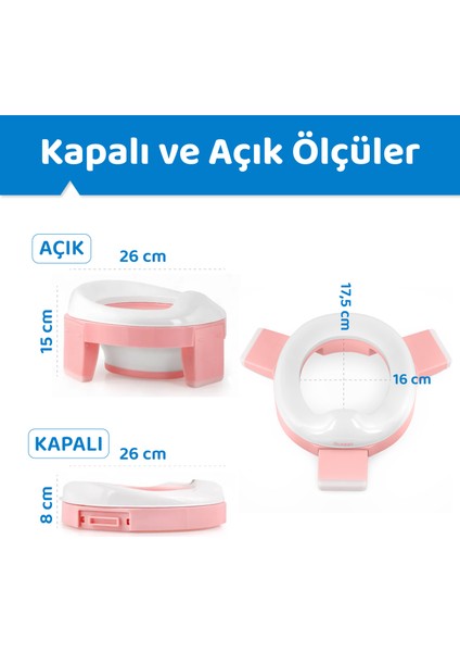 Lazımlık, Portatif Katlanabilir Taşınabilir Seyahat Çocuk Tuvaleti, Klozet Adaptörü, Pembe