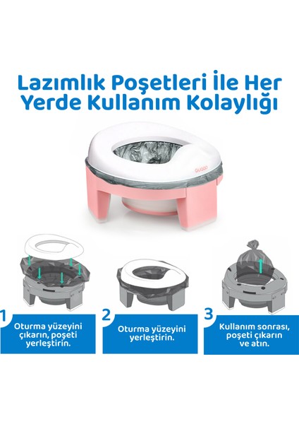 Lazımlık, Portatif Katlanabilir Taşınabilir Seyahat Çocuk Tuvaleti, Klozet Adaptörü, Pembe