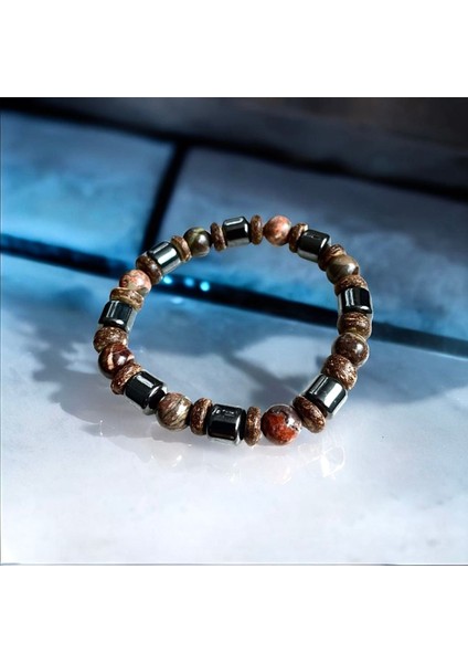 Doğanın Gücünü Bileğinde Taşı: A+ Kalite Jasper, Hematit ve Disk Ahşap Doğal Taş Bileklik