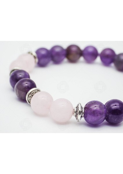 Zarif ve Şık | Ametist ve Kristal Kuvars Doğal Taş Bileklik | Sertifikalı > Handcrafted modelleri