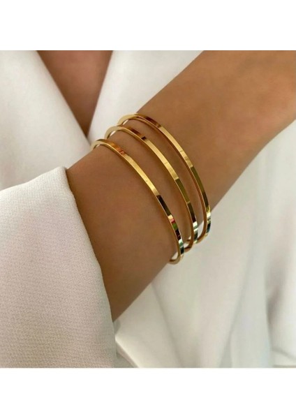 Çelik Gold 6.5 Boy 3'lü Ajda Bileklik | Anneler Günü Hediyesi