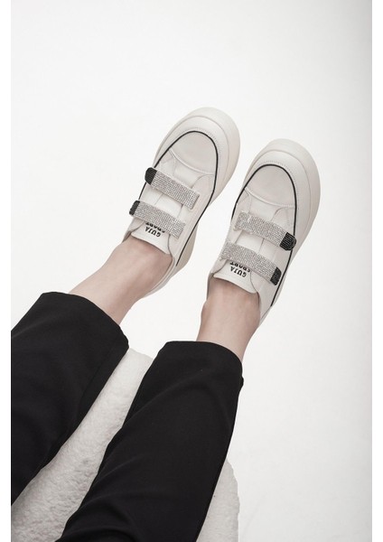 Melissa Guja Ithal Özel Çift Taş Detaylı Gizli Ökçe Kadın Spor Ayakkabı Beyaz