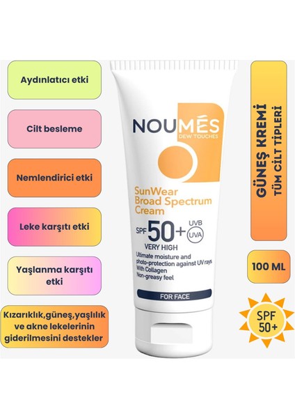Noumes Güneş Koruyucu Yüz Kremi SPF50+ 100 ml 8684225240018
