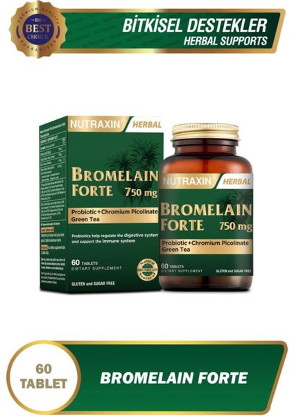 Bromelain Forte 750 mg 60 Tablet Bromelain Krom Probiyotik