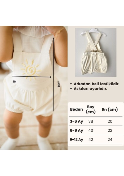 Kız Bebek 2’li Yazlık Tulum Takımı Kanvas Tulum ve Keten Gömlek Güneş Desenli 0-12 Ay Rahat Takım fiyatları