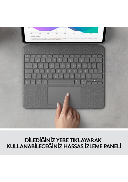 Combo Touch 12.9" iPad Pro 5. ve 6. Nesil ile Uyumlu Çok Yönlü Türkçe Klavyeli Kılıf - Gri fırsatları