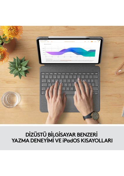 Combo Touch 12.9" iPad Pro 5. ve 6. Nesil ile Uyumlu Çok Yönlü Türkçe Klavyeli Kılıf - Gri