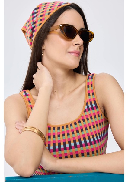 Isla, Jakarlı Organik Pamuk Triko Bandana - Multi Hardal modelleri