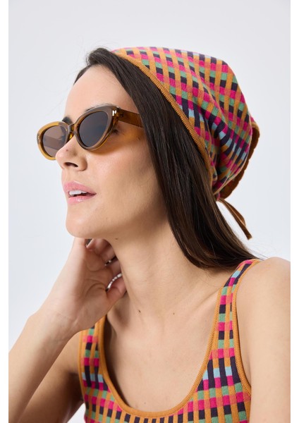 Isla, Jakarlı Organik Pamuk Triko Bandana - Multi Hardal fırsatları