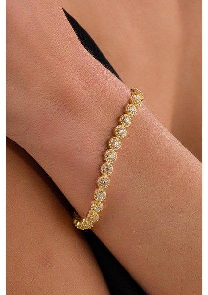 Gümüş Gold Altın Kaplama Yuvarlak Beyaz Zirkon Taşlı Pırlanta Modeli Rodyumlu Su Yolu Bileklik fiyatları