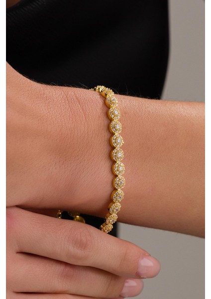 Gümüş Gold Altın Kaplama Yuvarlak Beyaz Zirkon Taşlı Pırlanta Modeli Rodyumlu Su Yolu Bileklik modelleri