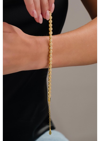 Gümüş Gold Altın Kaplama Yuvarlak Beyaz Zirkon Taşlı Pırlanta Modeli Rodyumlu Su Yolu Bileklik fırsatları