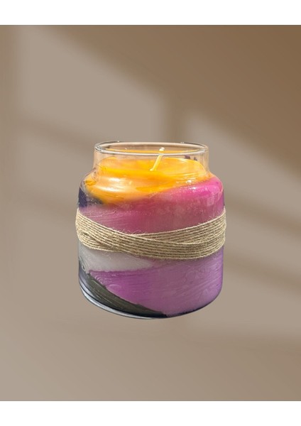 Fu Glowıs - 10X10 cm Cam Sunumda Özel Döküm Katmanlı Mum - 5 Katmanlı | Doğal Wax Karışımı