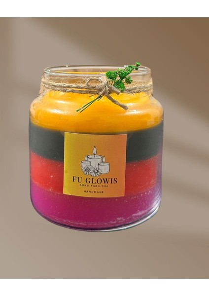 Fu Glowıs - 10X10 cm Cam Sunumda Özel Döküm Katmanlı Mum - 5 Katmanlı | Doğal Wax Karışımı