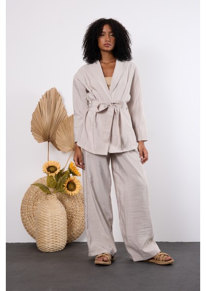 Açık Gri Oversize Kimono Takım