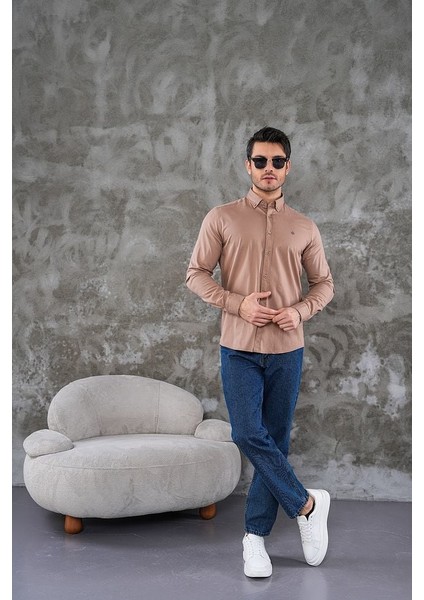 Riera Spain %100 Pamuk Erkek Gömlek Pudra - Xl
