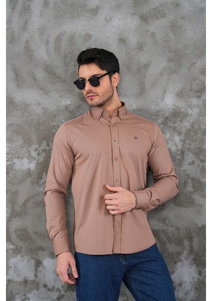 Riera Spain %100 Pamuk Erkek Gömlek Pudra - Xl