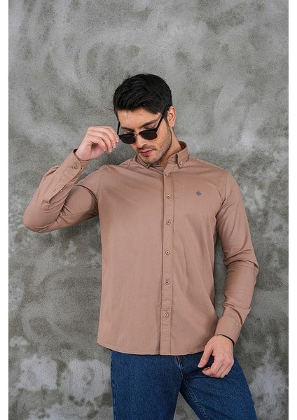 Riera Spain %100 Pamuk Erkek Gömlek Pudra - Xl