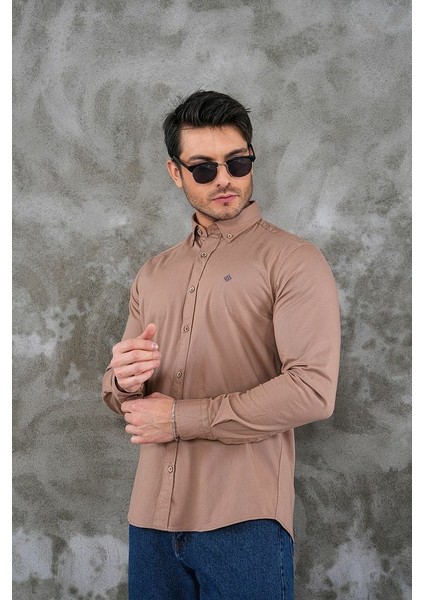 Riera Spain %100 Pamuk Erkek Gömlek Pudra - Xl