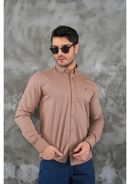 Riera Spain %100 Pamuk Erkek Gömlek Pudra - Xl