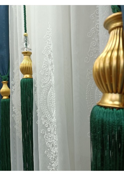 Fon Perde Tavan Bağlama Püsküllü Braçol Set - Altın Kuka ( 3 Parça ) fiyatları