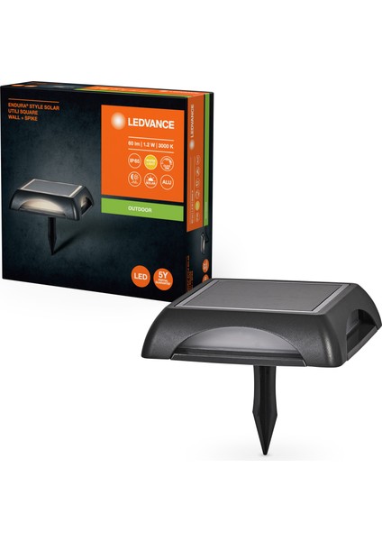 Endura Style Solar Utili Square Wall And Ground 1.2W 3000K 60LM IP65 Sarı Işık Alüminyum Mlz. Güneş Enerjili Dış Mekan Bahçe Aplik