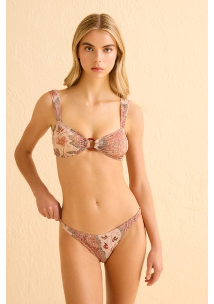 Tokalı Geniş Askılı Desenli Straplez Bikini