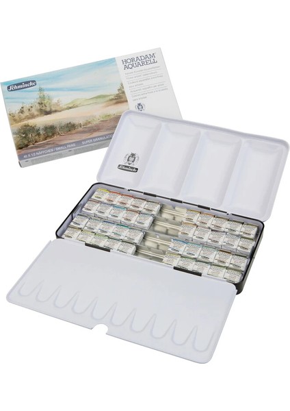 Horadam Aquarell Taş Tablet Sulu Boya Seti Supergranulation Yarım Tablet 40 Renk Metal Kutu