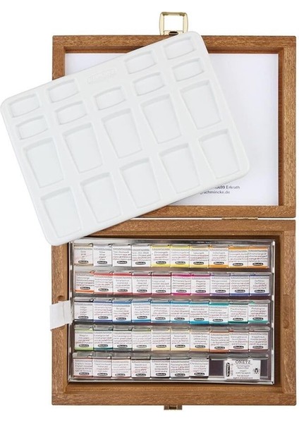 Horadam Aquarell Taş Tablet Sulu Boya Seti Yarım Tablet 48 Renk Ahşap Kutu