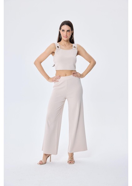 Memphis Trouser Kadın Rahat Kesim Triko Pantolon - Taş