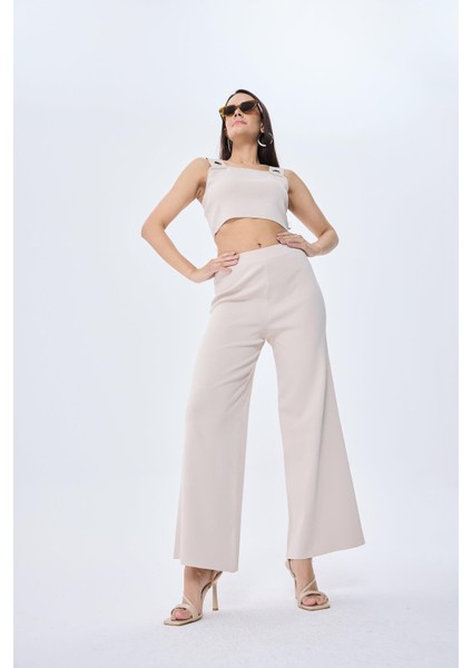 Memphis Trouser Kadın Rahat Kesim Triko Pantolon - Taş