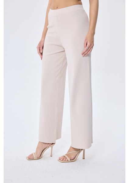Memphis Trouser Kadın Rahat Kesim Triko Pantolon - Taş