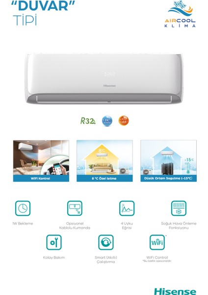 Aircool Duvar Tipi Klima 18.000 Btu (4 mt Montaj Dahil)