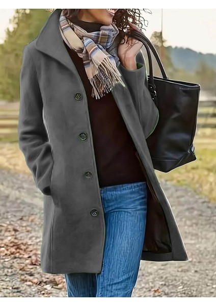 Munn Collection Kadın Uzun Kollu Dik Yakalı Önden Düğmeli Kısa Kaşe Kaban modelleri