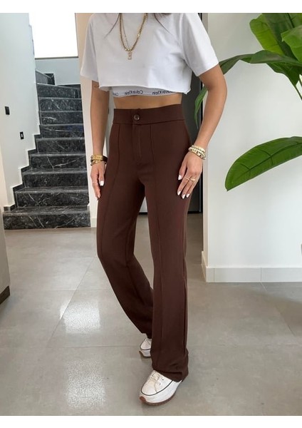 Munn Collection Kadın Yüksek Bel Full Likralı Krep Kumaş Pantolon modelleri