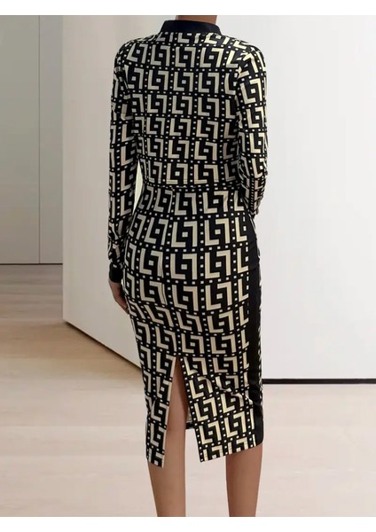 Munn Collection Kadın Uzun Kollu Askılı Yuvarlak Yaka Desenli Dalgıç Bluz Ceket ve Etek Üçlü Takım fiyatları