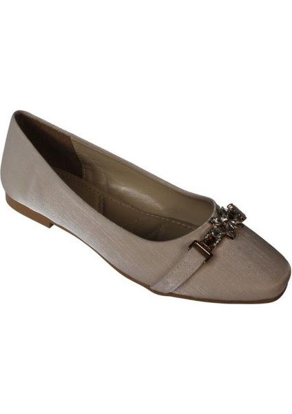 Yazkış Kadın Ten Saten Parlak Kumaş Üzeri Tokalı Babet