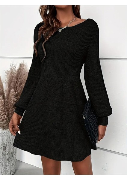 Munn Collection Kadın Uzun Kollu Kayık Yaka Kısa Triko Elbise fiyatları