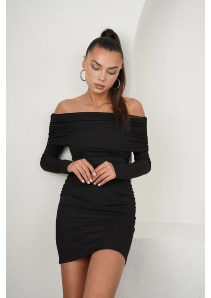 Munn Collection Kadın Madonna Mendil Yaka Fırsat Ürün Büzgülü Mini Elbise
